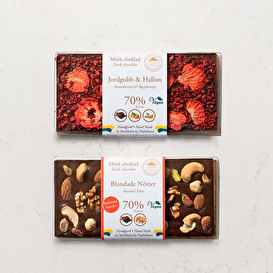 Pralinhuset-Chokladkakor-70%-Jordgubb&Hallon-Blandade-nötter